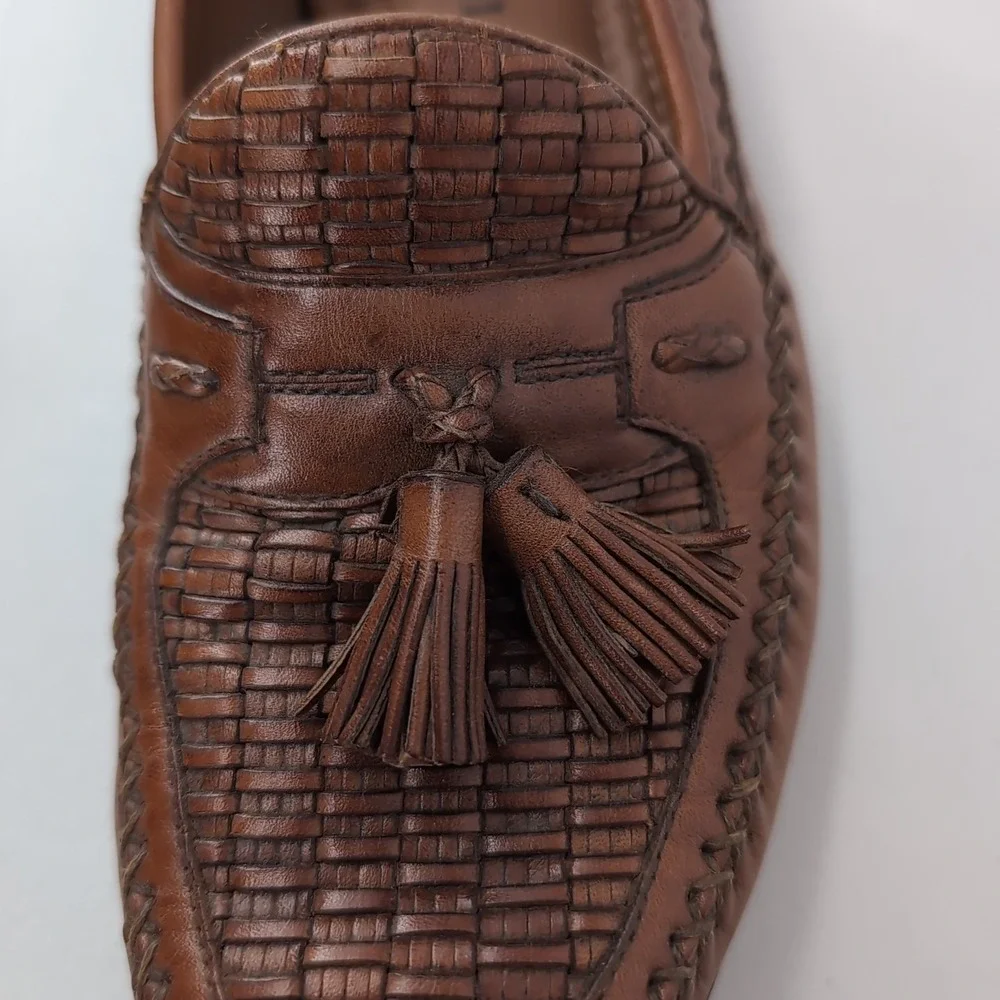 Domani Mens Brown Leather Woven Tassel Loafers Kiltie Slip On Shoes 8M 18 2002